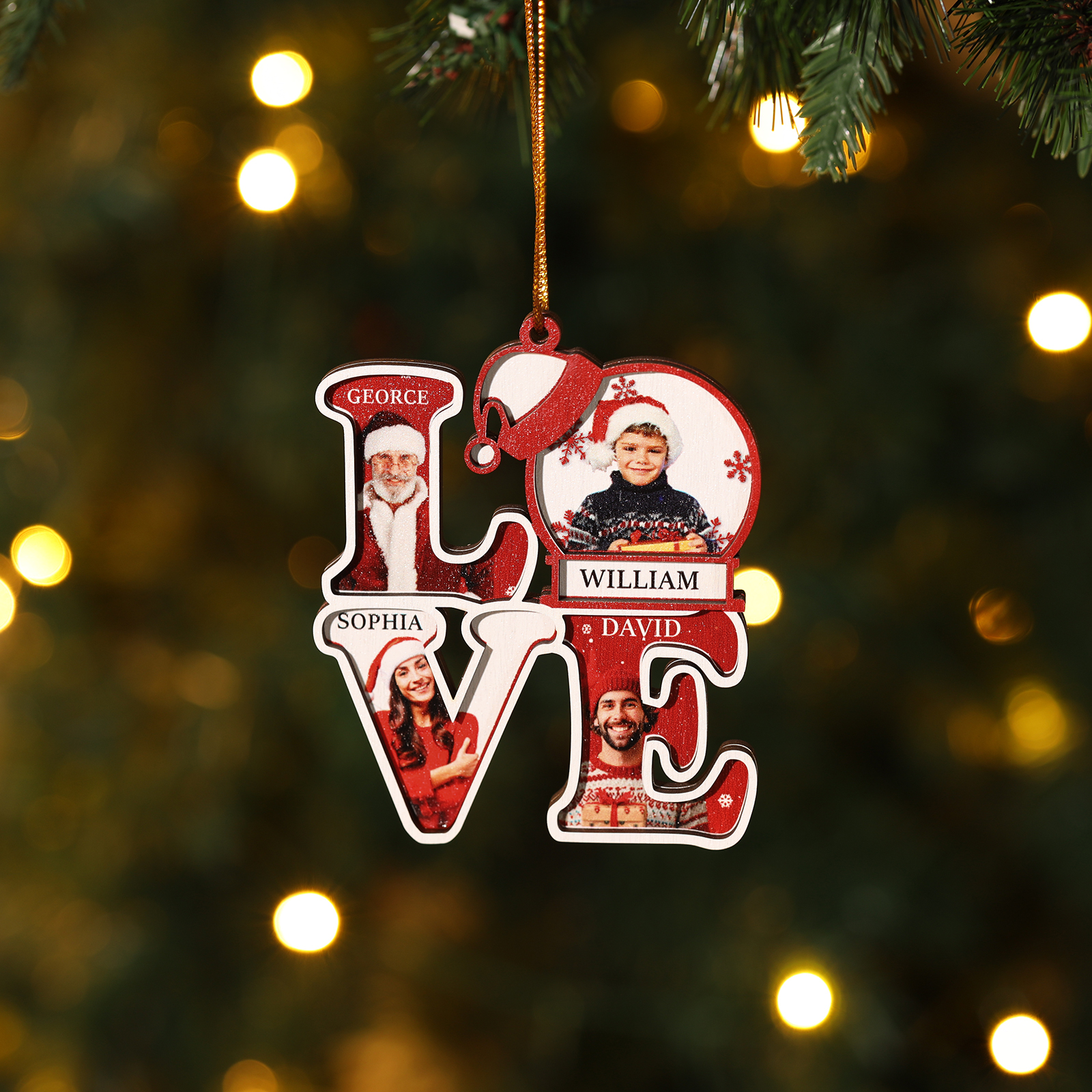 Personalized Family LOVE Christmas Ornament 4 Photos & Names