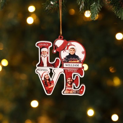 Personalized Family LOVE Christmas Ornament 4 Photos & Names