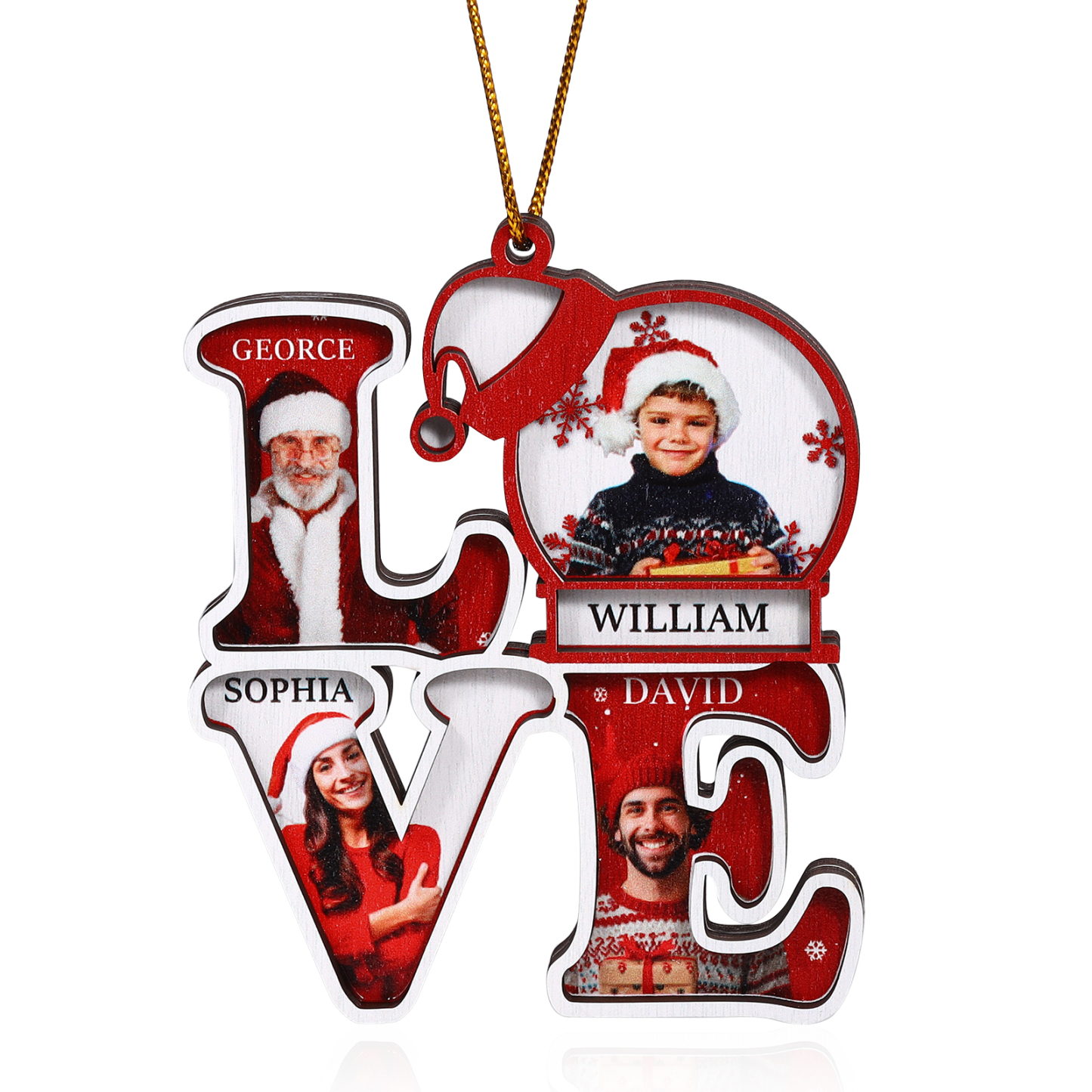 Personalized Family LOVE Christmas Ornament 4 Photos & Names