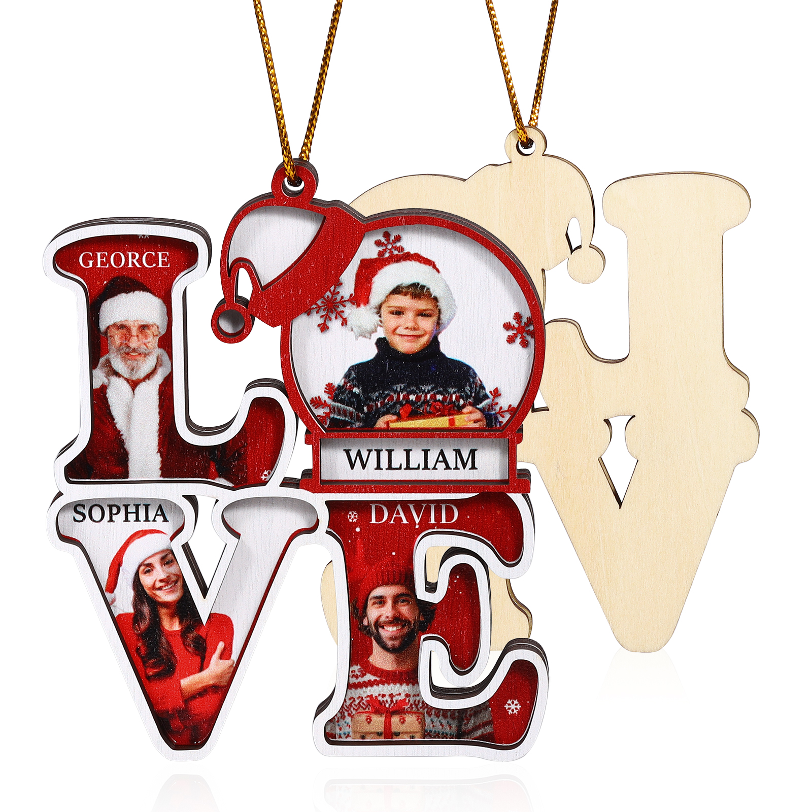 Personalized Family LOVE Christmas Ornament 4 Photos & Names