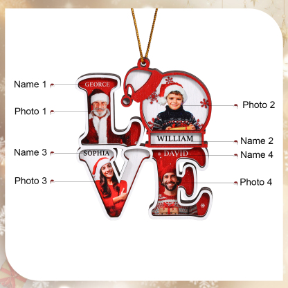 Personalized Family LOVE Christmas Ornament 4 Photos & Names