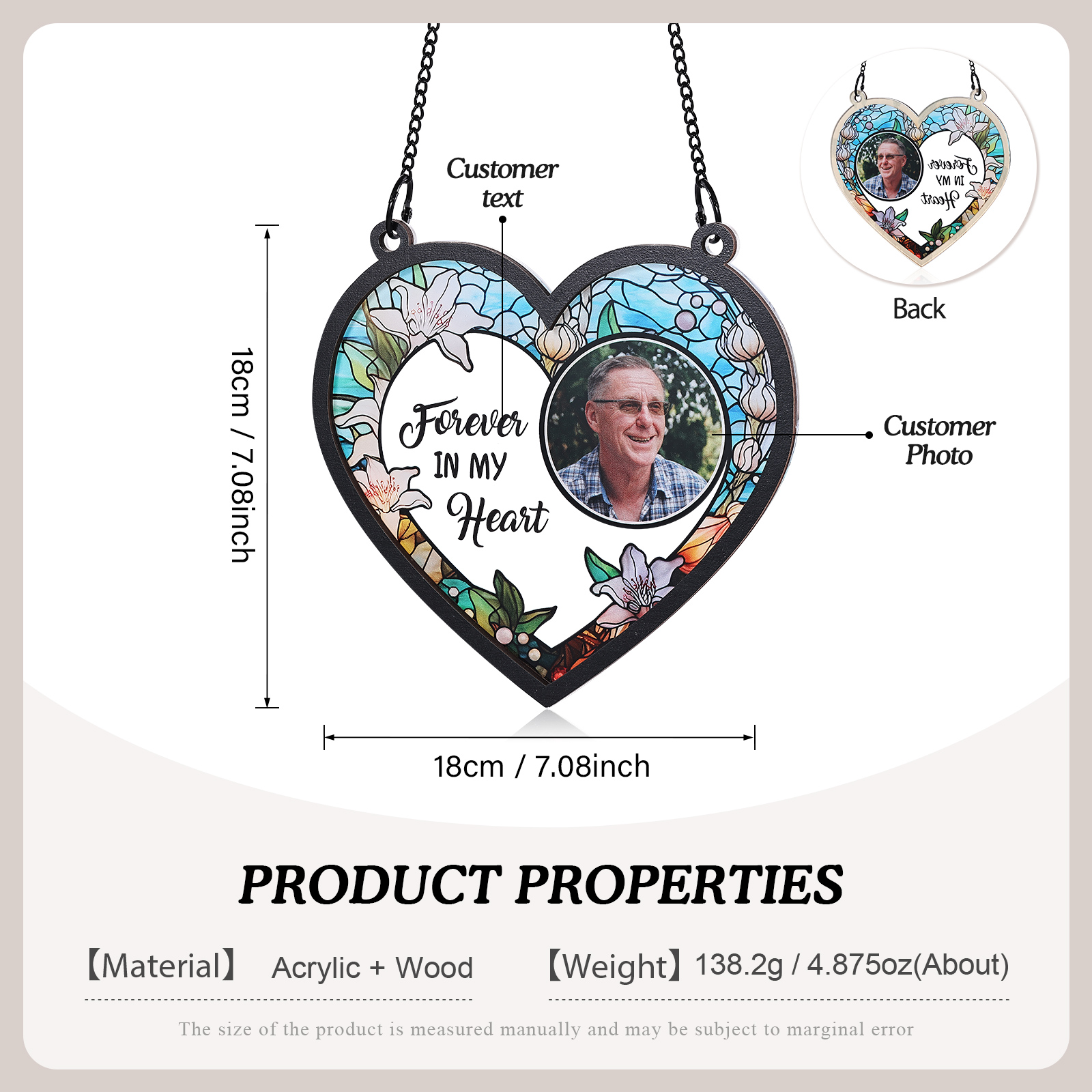 Personalized Memorial Sun Catcher with Photo and Text Elegant Light Catcher Keepsake