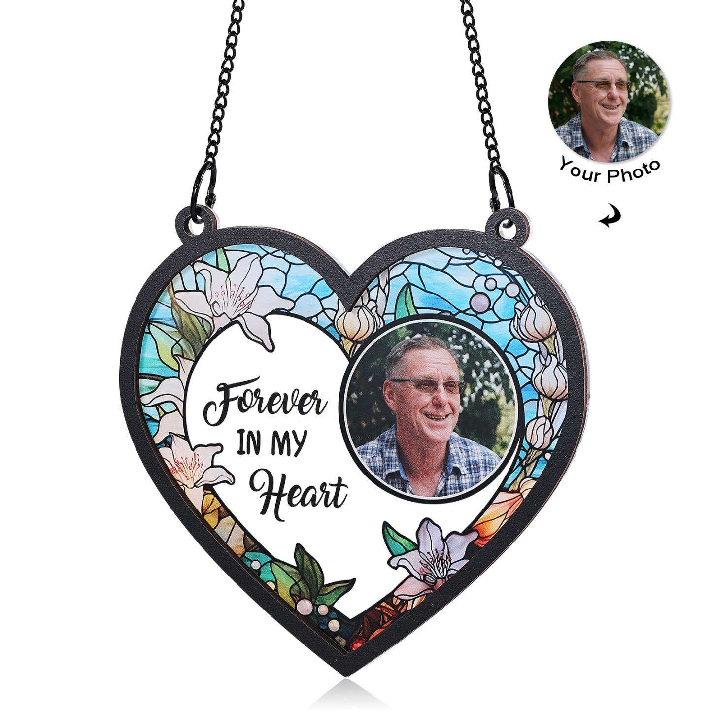 Personalized Memorial Sun Catcher with Photo and Text Elegant Light Catcher Keepsake