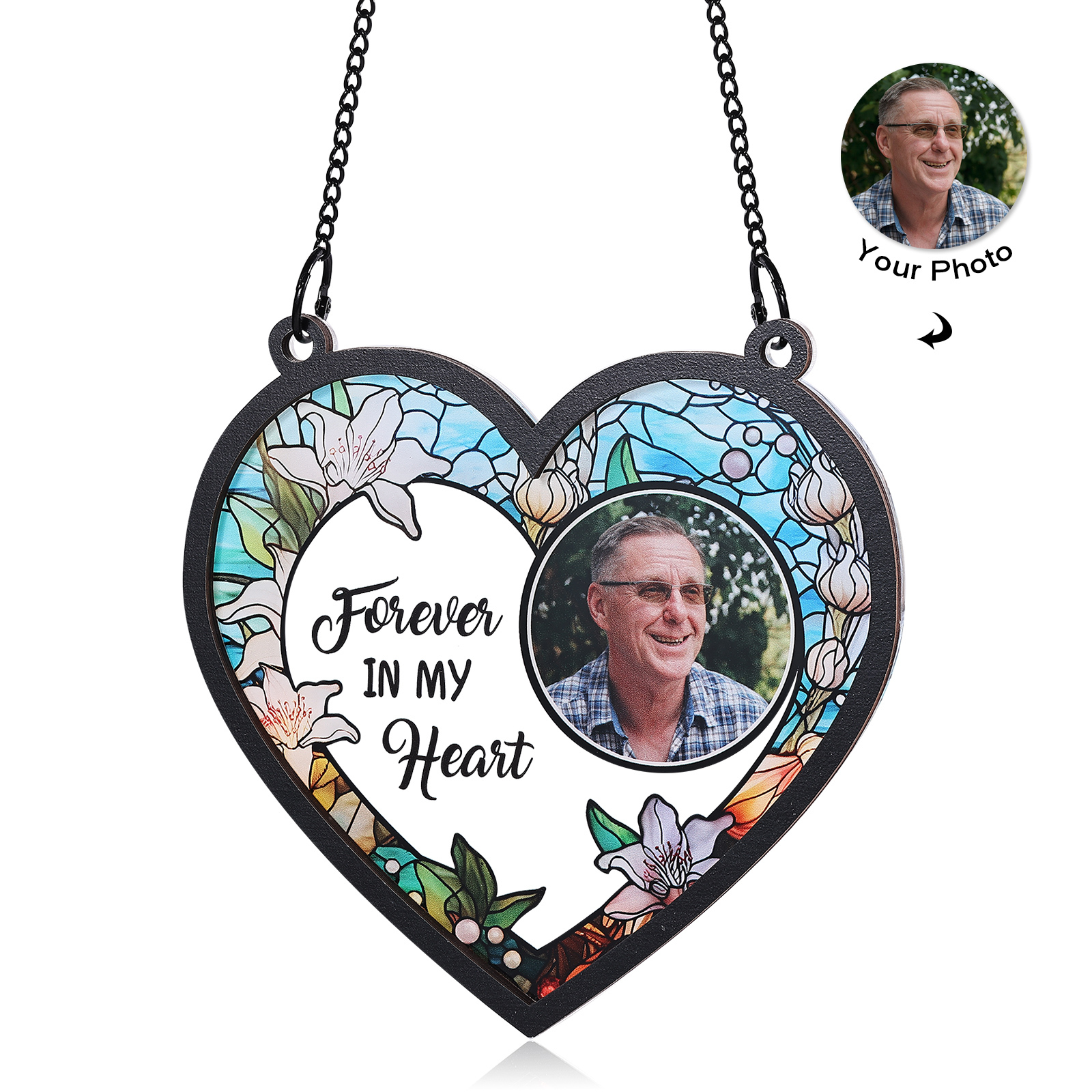 Personalized Memorial Sun Catcher with Photo and Text Elegant Light Catcher Keepsake