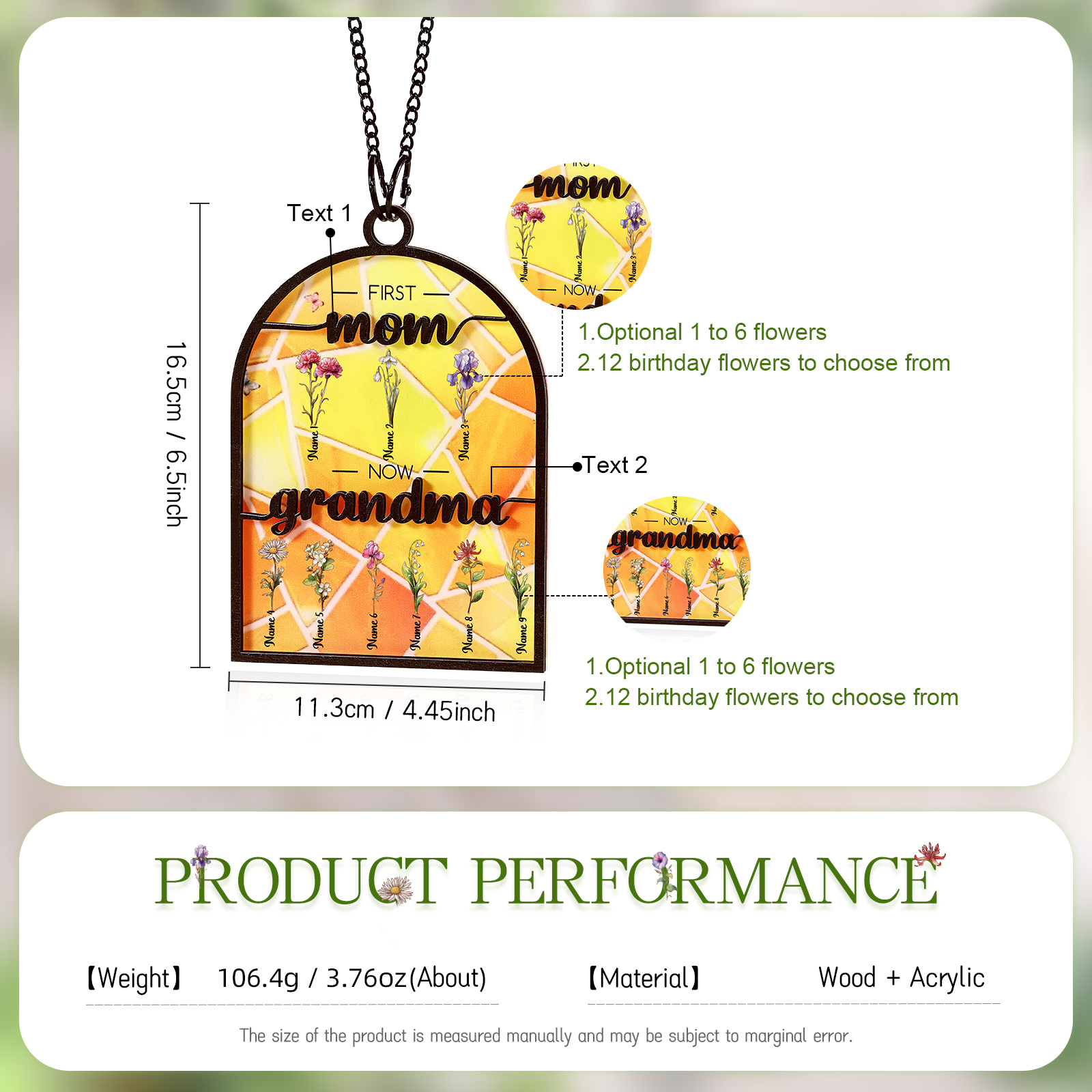 First Mom Now Grandma Family Personalized Window Hanging Suncatcher Gift For Mom Grandma