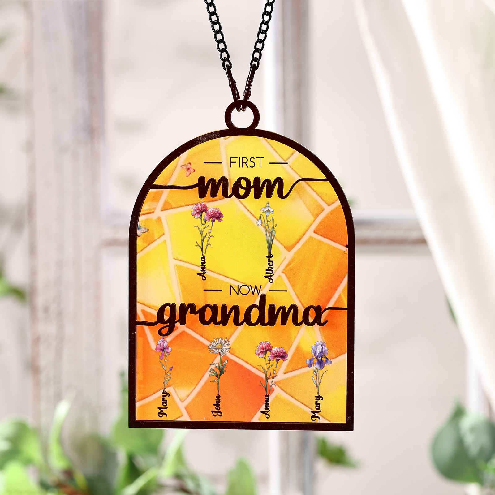 First Mom Now Grandma Family Personalized Window Hanging Suncatcher Gi