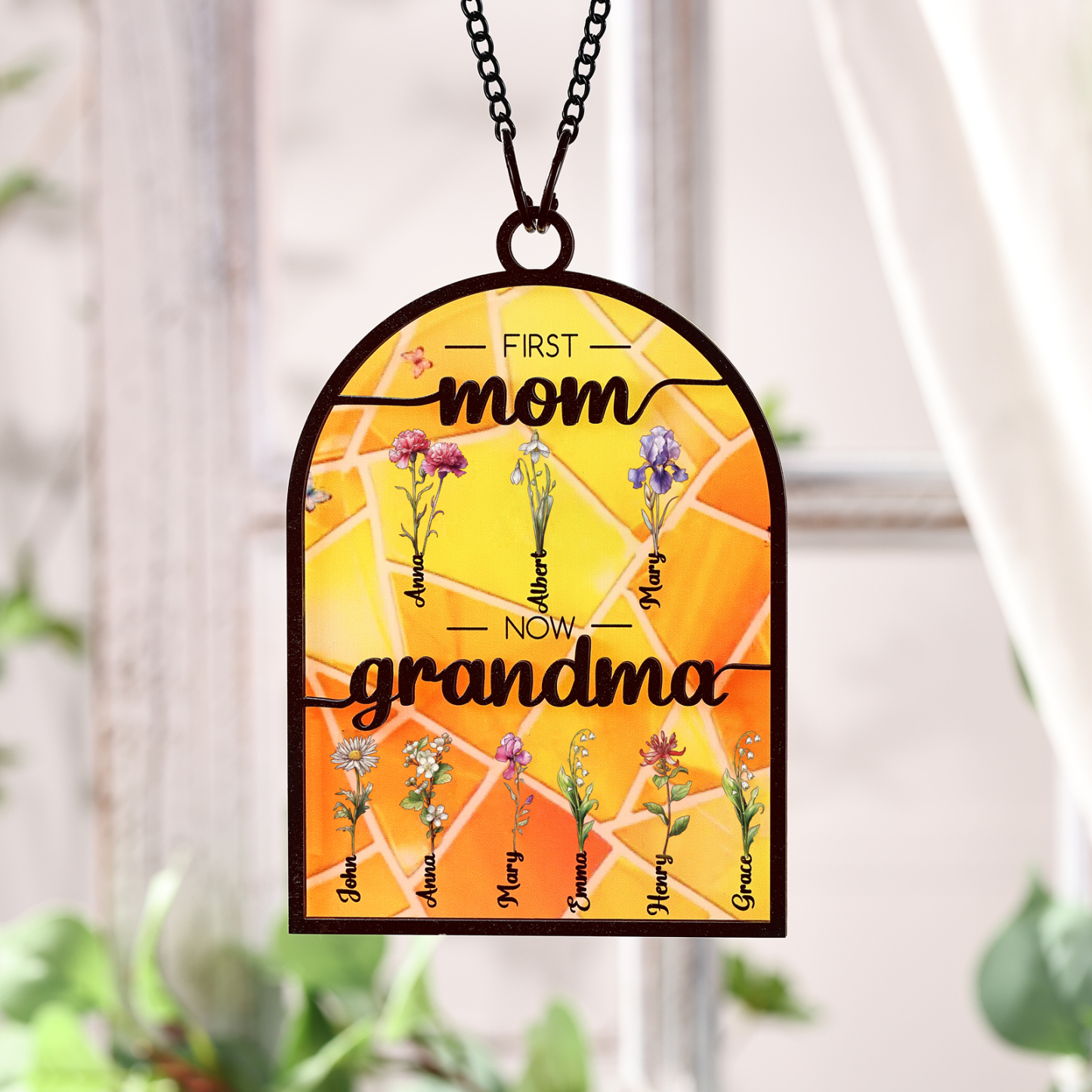 First Mom Now Grandma Family Personalized Window Hanging Suncatcher Gift For Mom Grandma