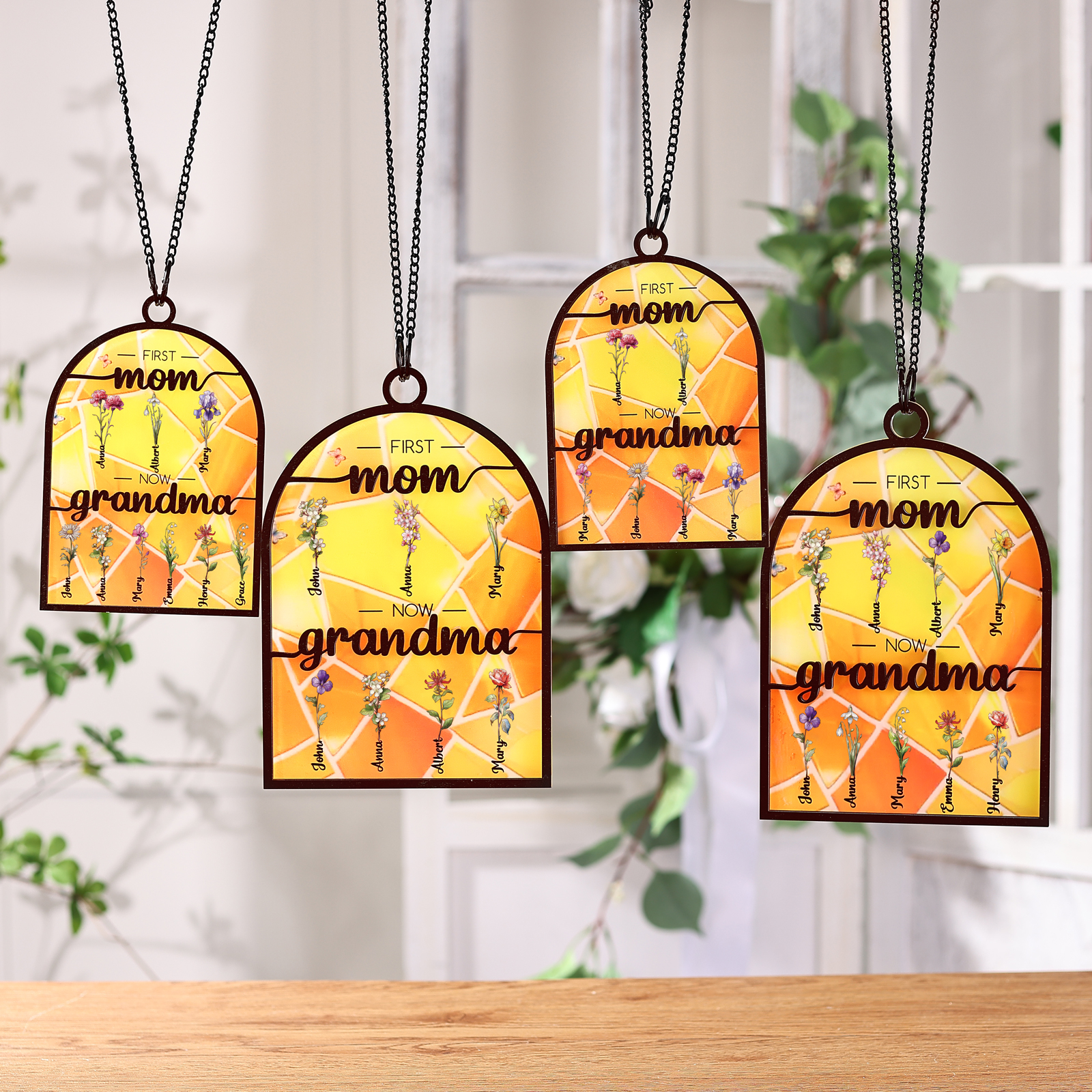 First Mom Now Grandma Family Personalized Window Hanging Suncatcher Gift For Mom Grandma