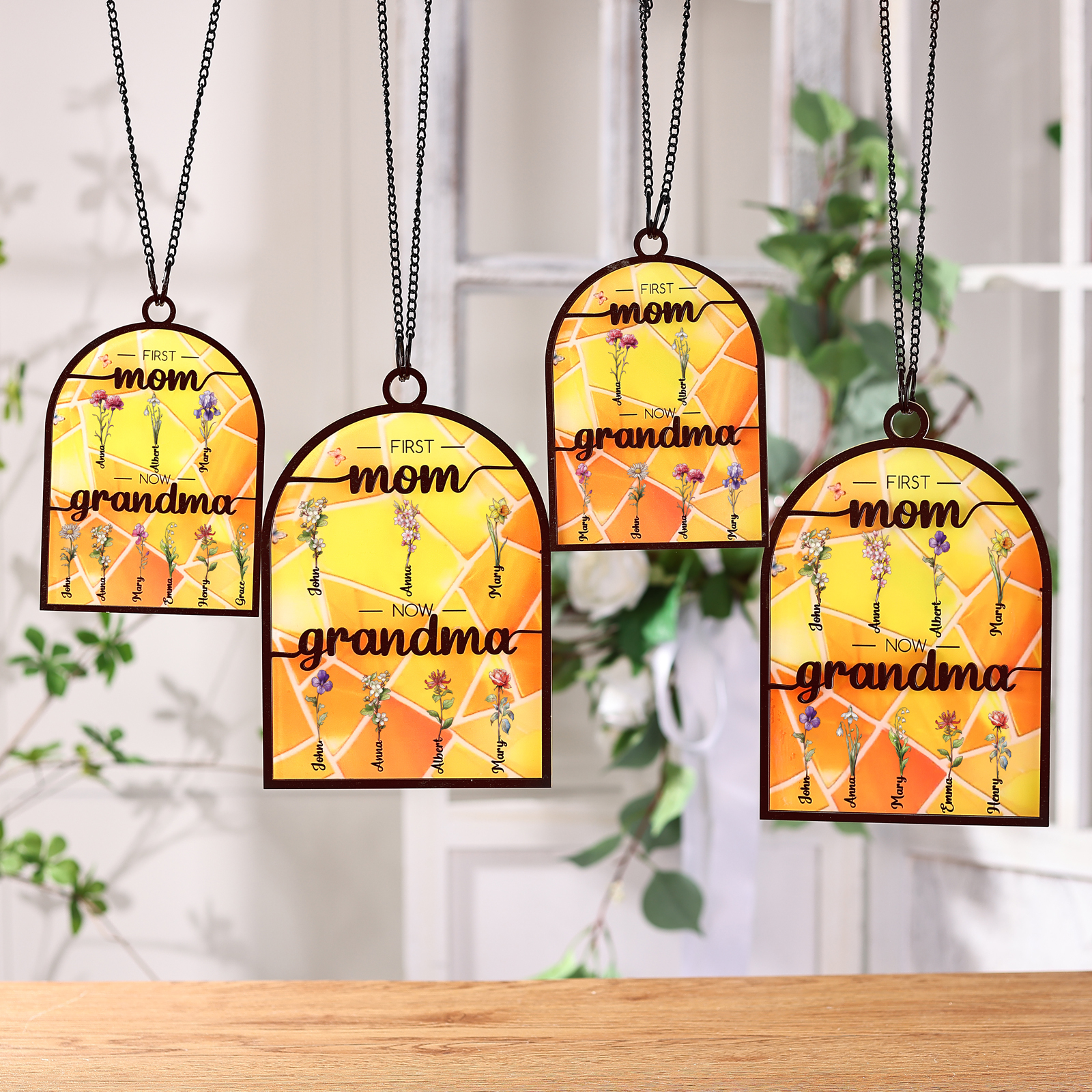 First Mom Now Grandma Family Personalized Window Hanging Suncatcher Gift For Mom Grandma