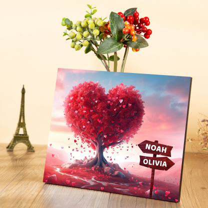Personalized Heart Tree Wood Plaque Custom Family Gift with 2-6 Names Road Sign Frame