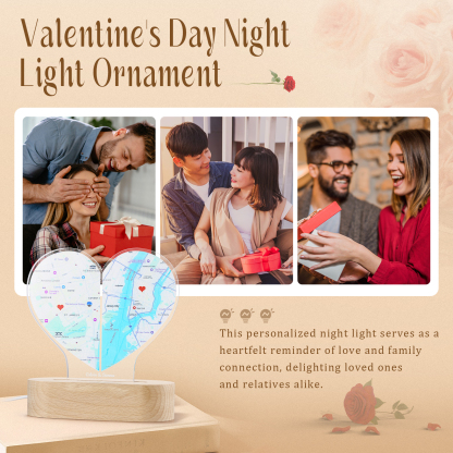 Personalized Two Location Heart Night Light Custom Map Print for Long Distance Love Anniversary and Couple Gifts