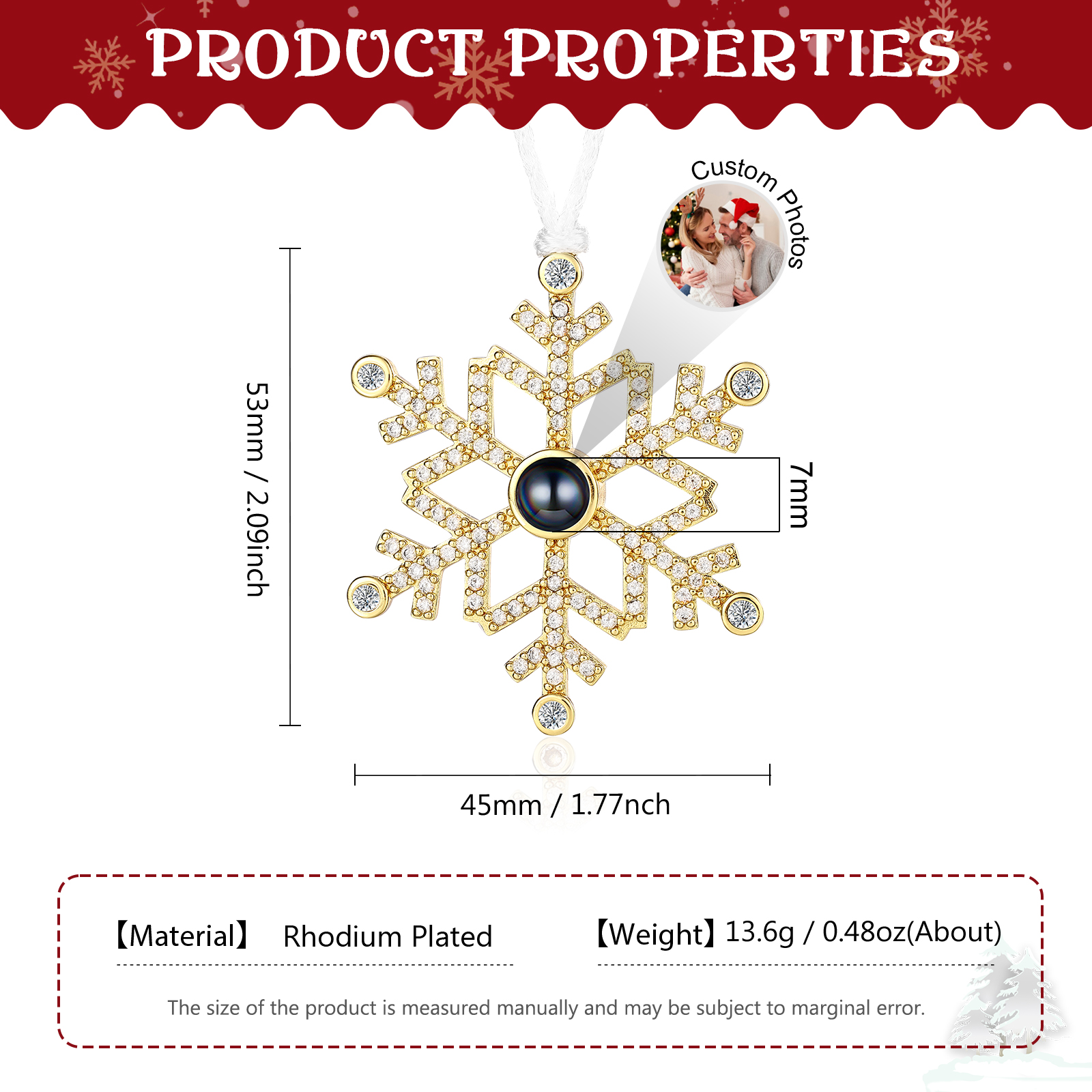 Snowflake Projection Hanging Ornaments Customized Photo Christmas Ornaments Personalized Gifts For Family/Friends