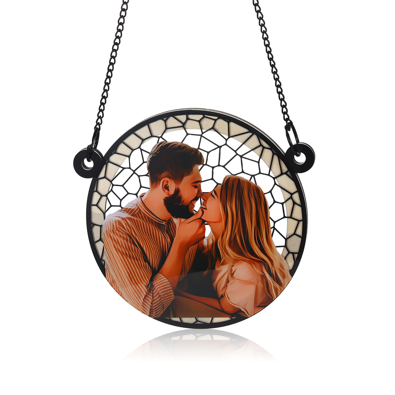 Custom Photo Where There Is Love There Is Life Couple Personalized Window Hanging Suncatcher Ornament Gift For Husband Wife
