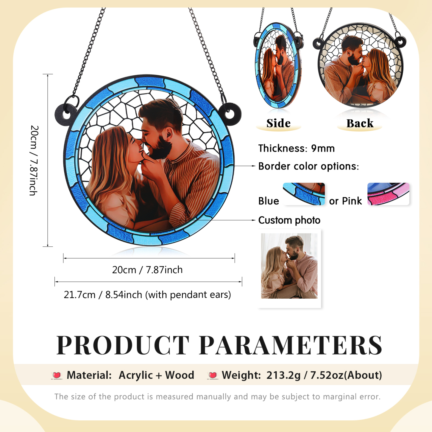 Custom Photo Where There Is Love There Is Life Couple Personalized Window Hanging Suncatcher Ornament Gift For Husband Wife
