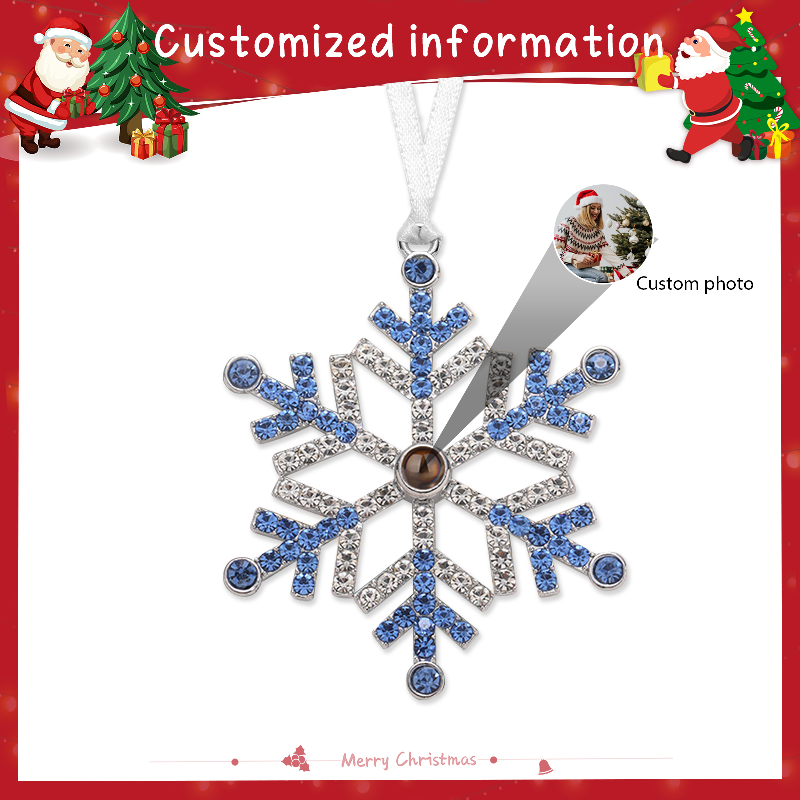 Personalized Christmas Tree Ornament with Photo Projection Snowflake Hanging Ornament in Pink or Blue