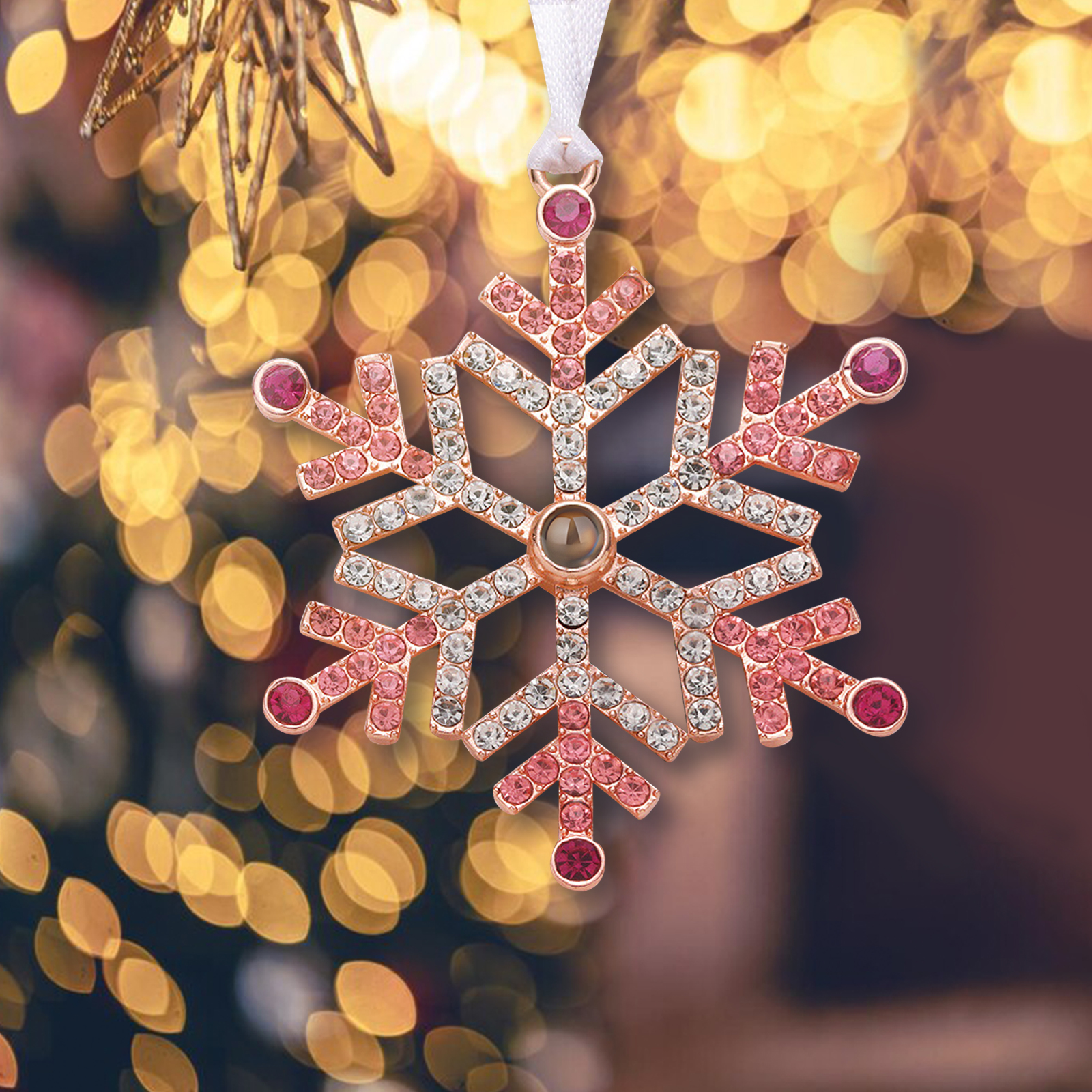 Personalized Christmas Tree Ornament with Photo Projection Snowflake Hanging Ornament in Pink or Blue