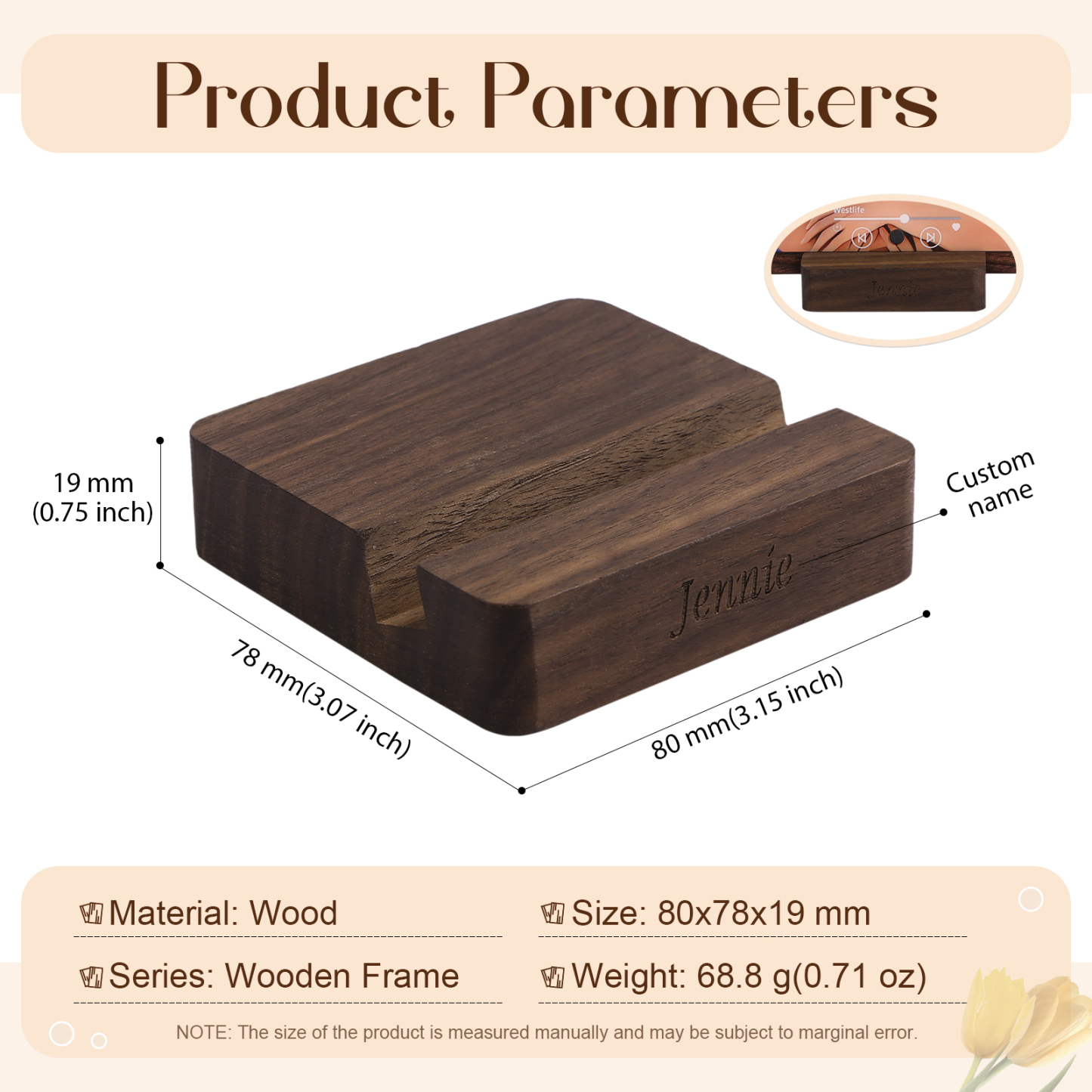 Wooden Base Display Stand Beech or Dark Walnut Romantic Gift for Family | Lorajewel