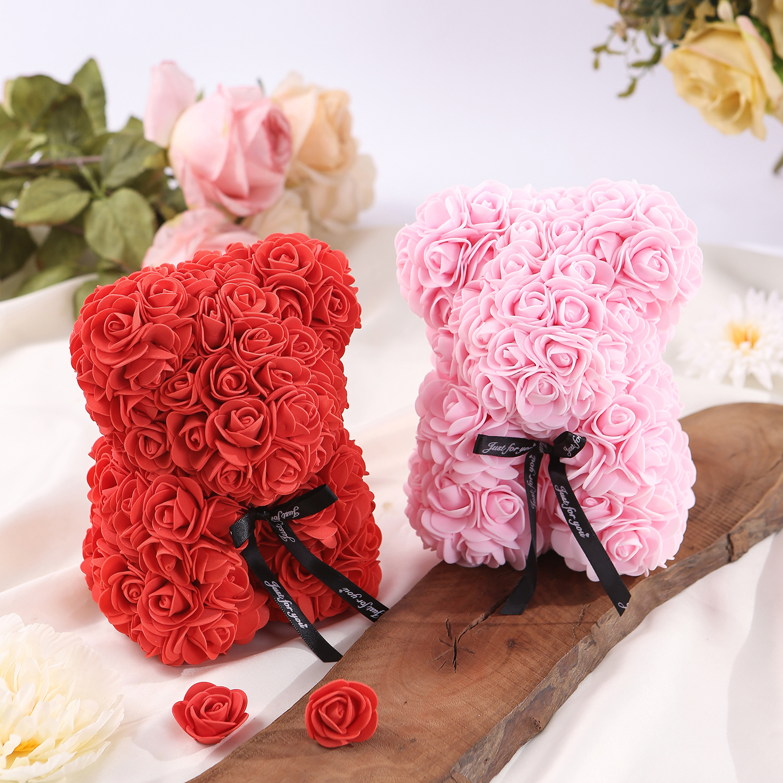 Rose Teddy Bear Artificial Flowers Rose Bear Teddy Decor Gift for Valentines Day Gift for Couple