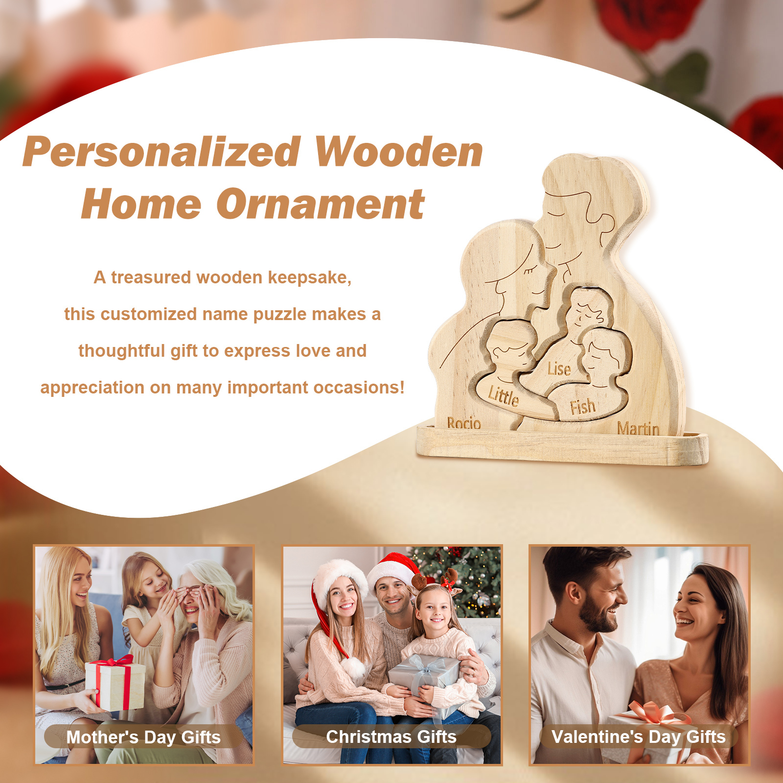 Personalized Puzzles with 2–5 Names Custom Family Wooden Puzzle Gift for Couple