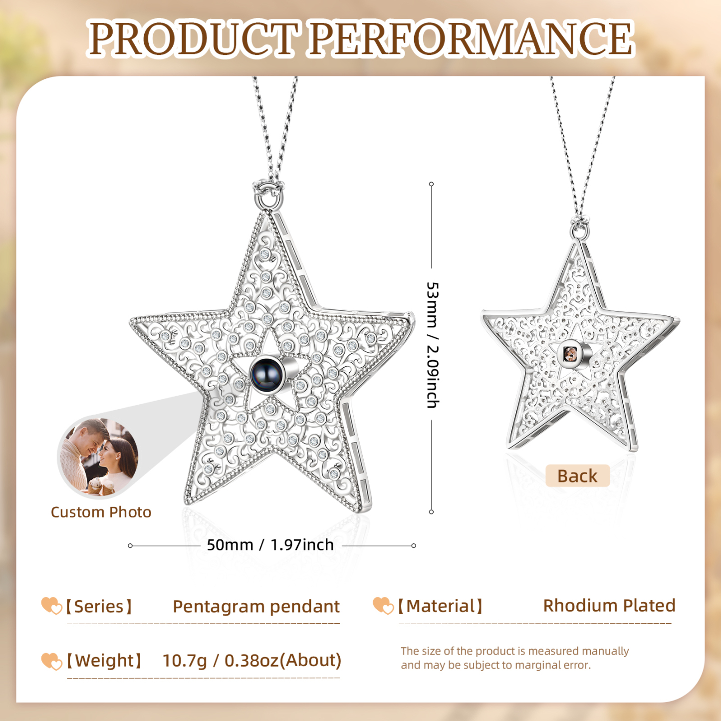 Personalized Star Photo Projection Ornament Unique Custom 1 Photo Gift for Your Lover