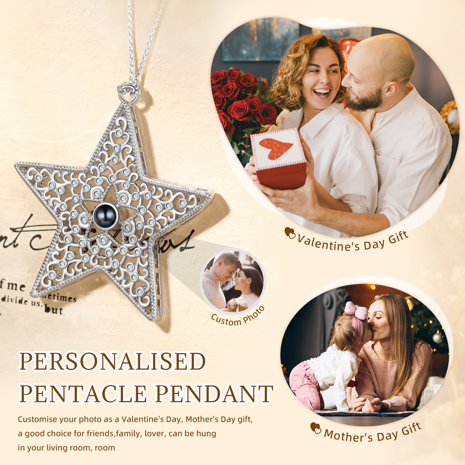Personalized Star Photo Projection Ornament Unique Custom 1 Photo Gift for Your Lover