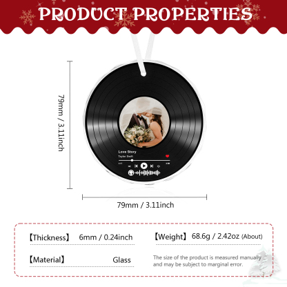 Personalized Photo and Song Ornament Custom Photo Record Ornament Gift for Couple