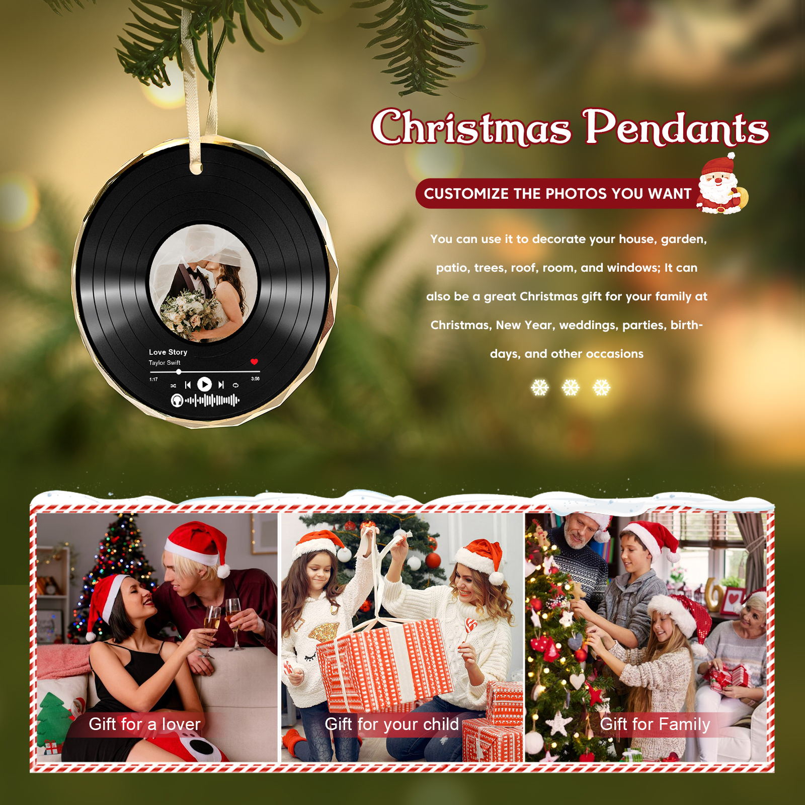 Personalized Photo and Song Ornament Custom Photo Record Ornament Gift for Couple