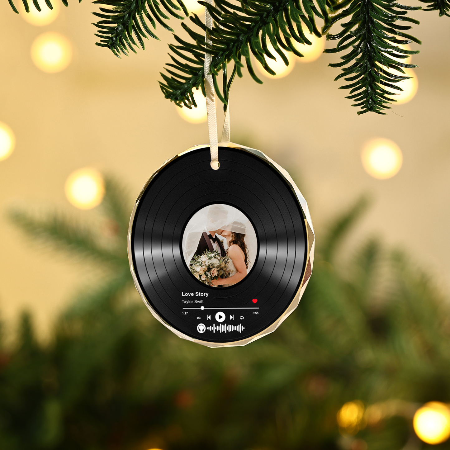 Personalized Photo and Song Ornament Custom Photo Record Ornament Gift for Couple