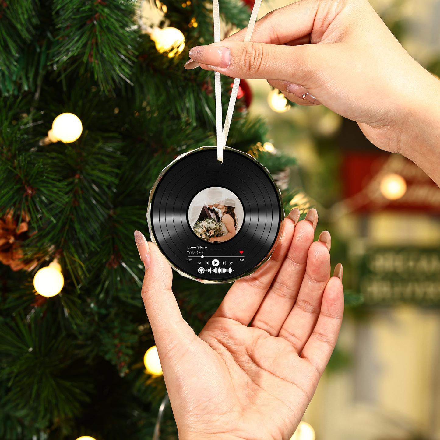 Personalized Photo and Song Ornament Custom Photo Record Ornament Gift for Couple