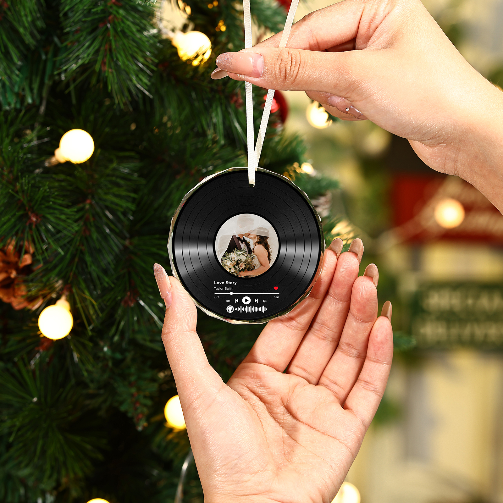 Personalized Photo and Song Ornament Custom Photo Record Ornament Gift for Couple