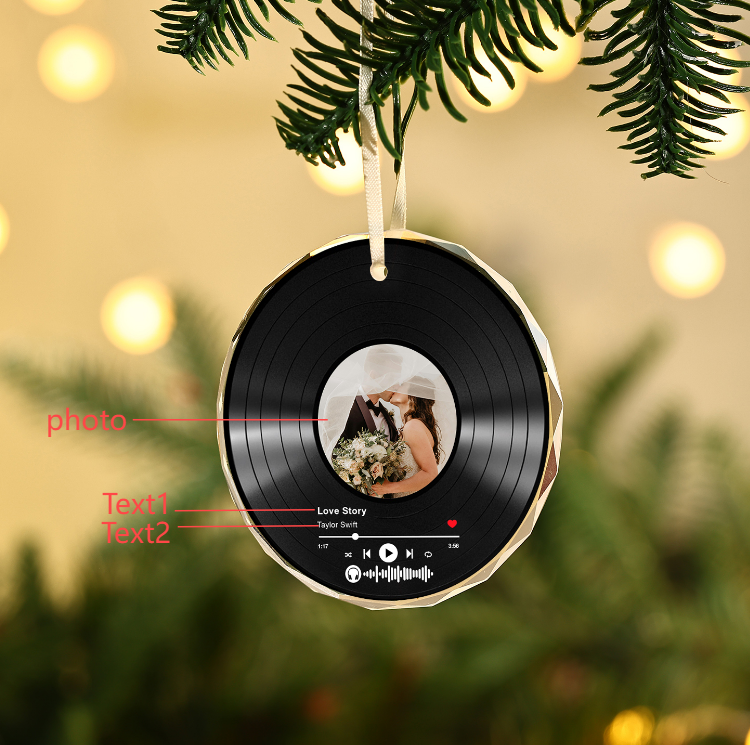 Personalized Photo and Song Ornament Custom Photo Record Ornament Gift for Couple