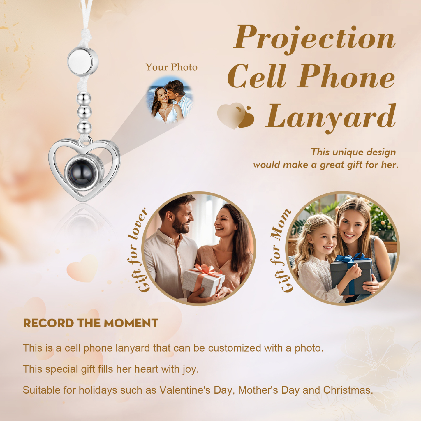 Personalized Projection Mobile Phone Strap Heart & Camera Shaped Gift for Lover