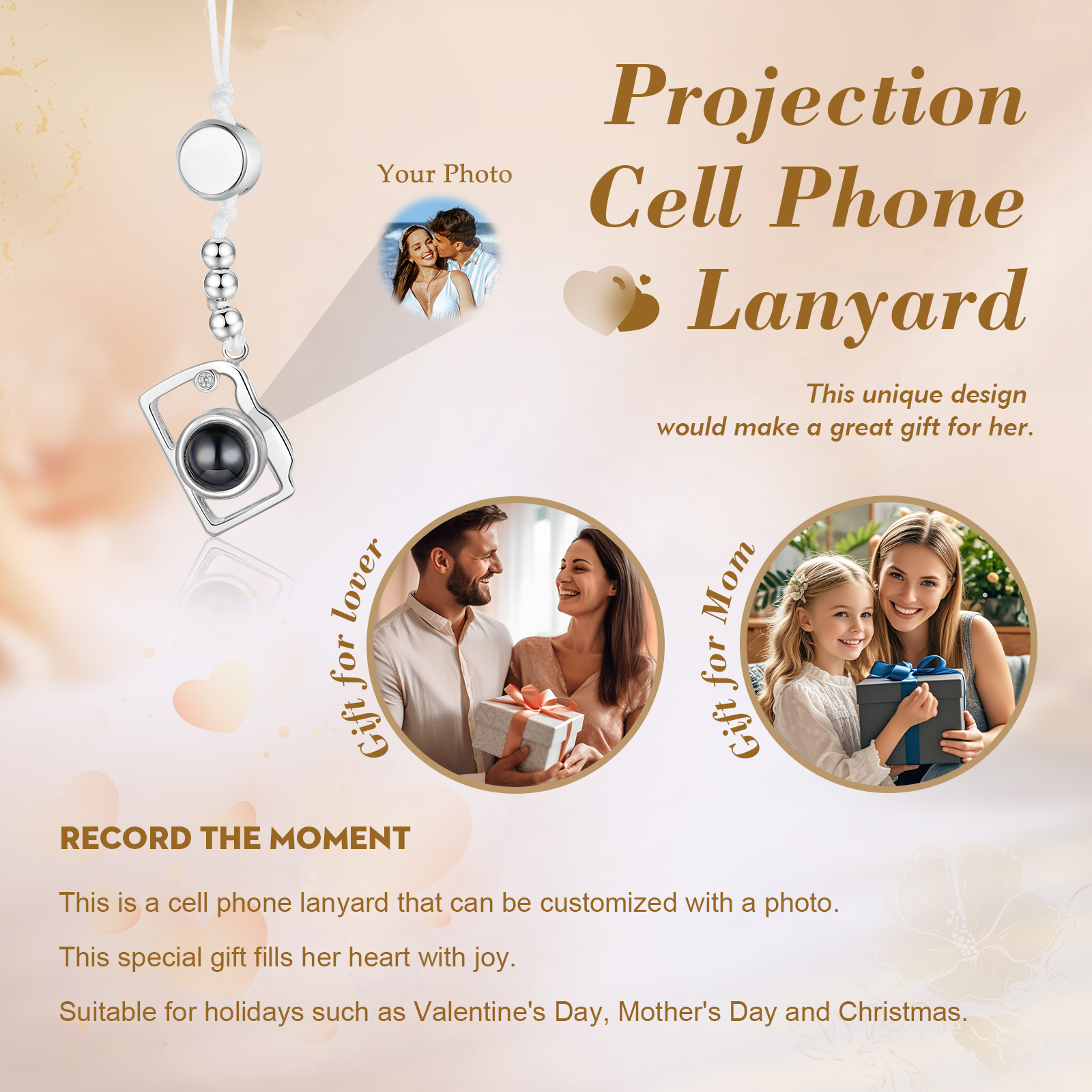 Personalized Projection Mobile Phone Strap Heart & Camera Shaped Gift for Lover