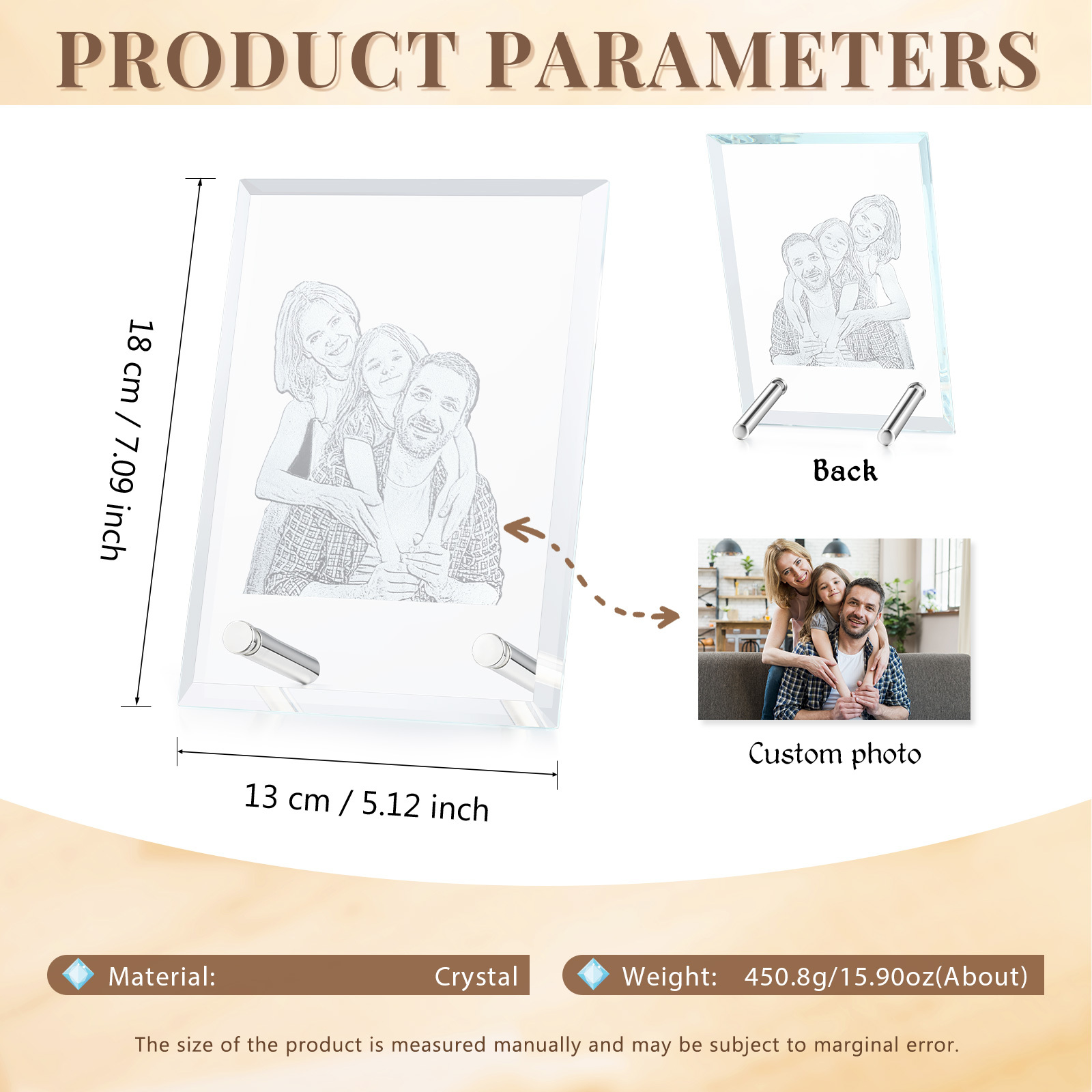 Personalized Crystal Photo Frame Plaque Timeless Valentines Day Gift for Couples