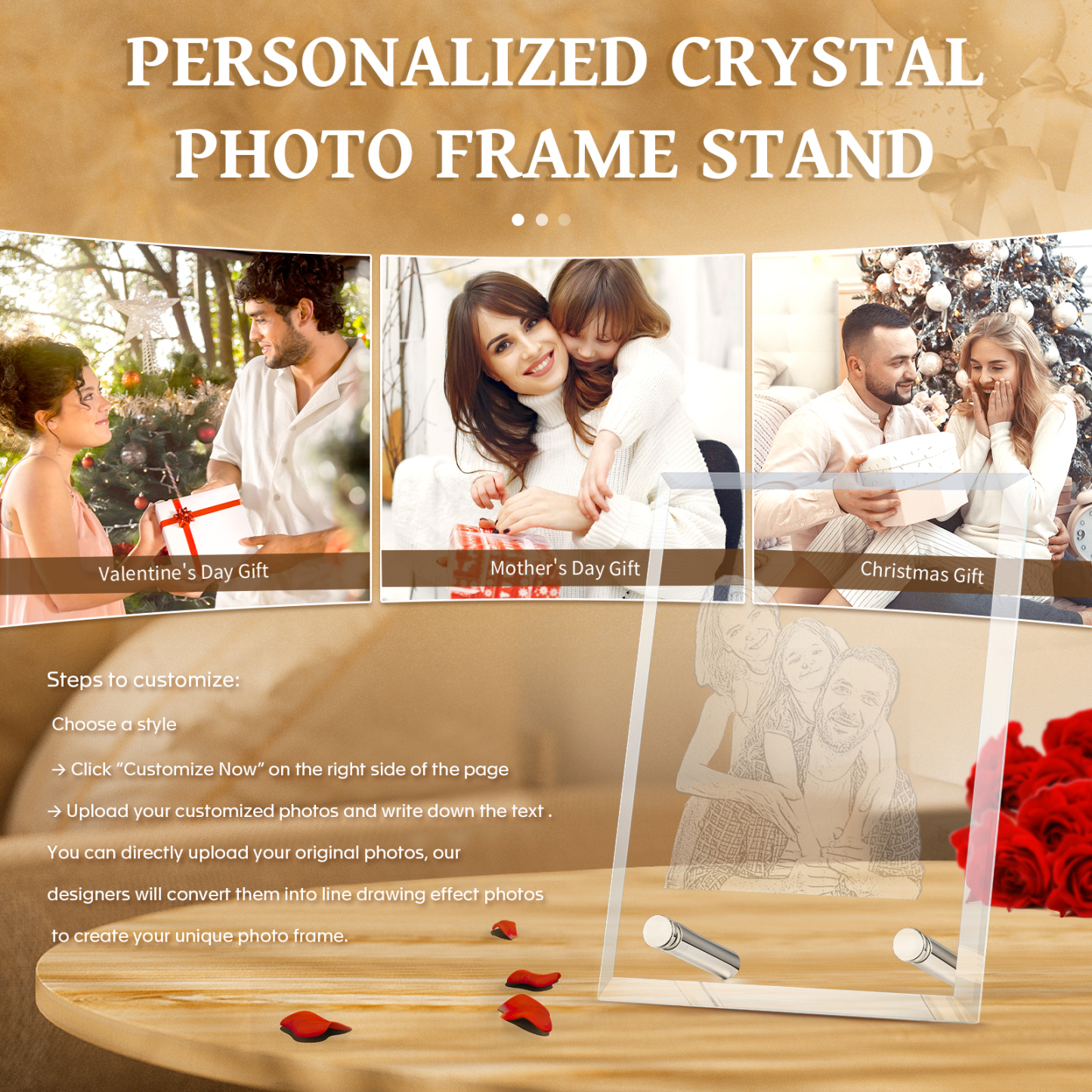 Personalized Crystal Photo Frame Plaque Timeless Valentines Day Gift for Couples