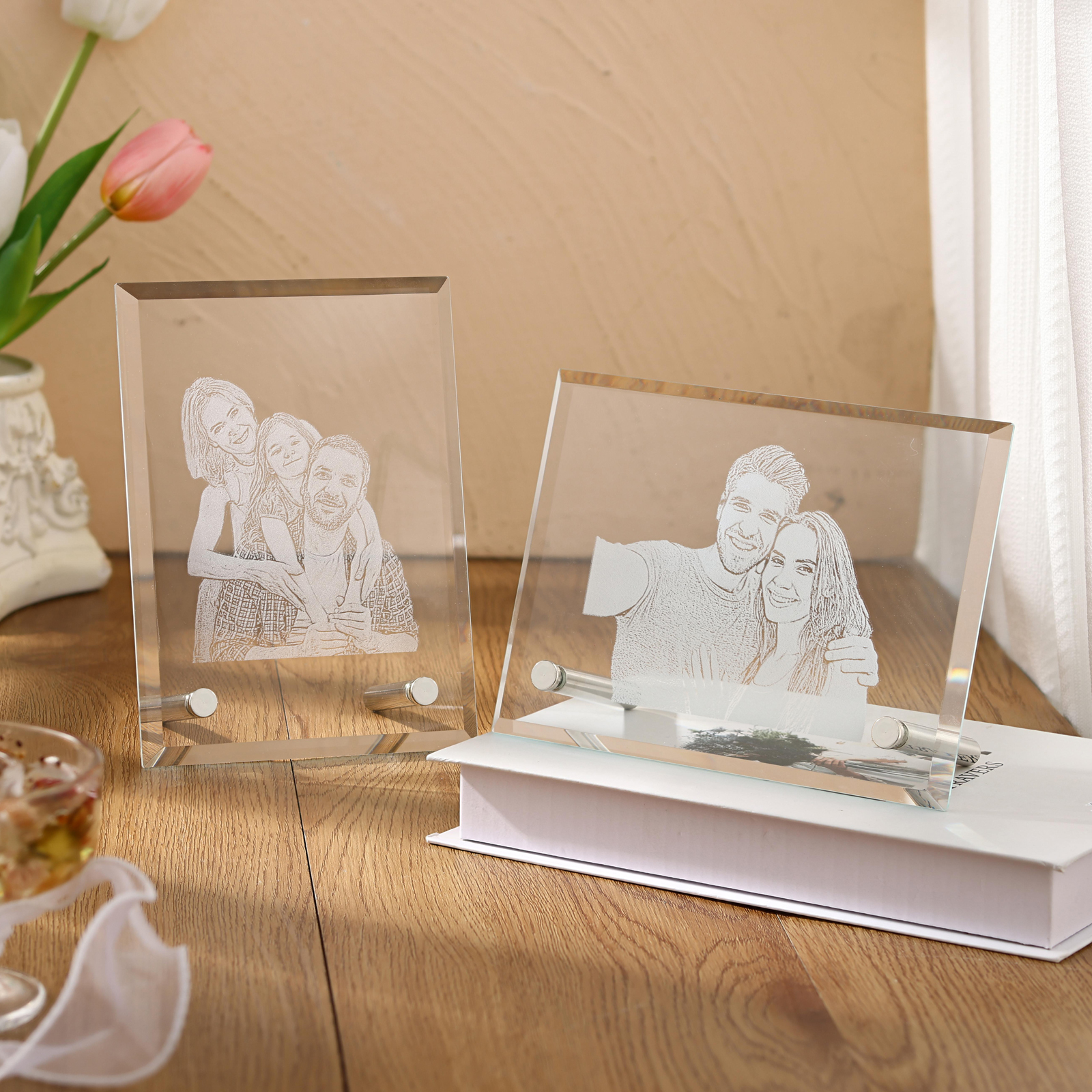 Personalized Crystal Photo Frame Plaque Timeless Valentines Day Gift for Couples