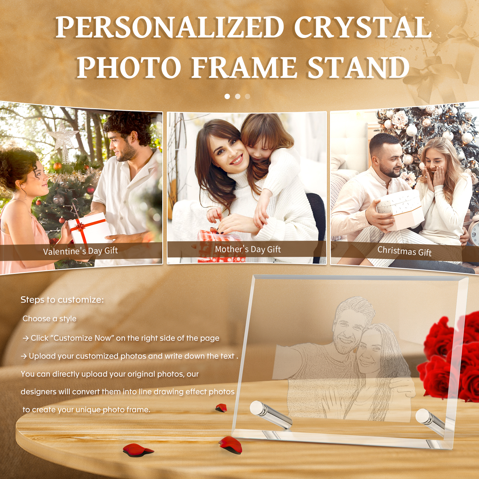 Personalized Crystal Photo Frame Plaque Timeless Valentines Day Gift for Couples