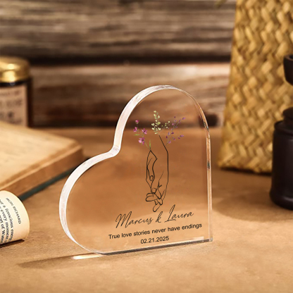 Personalised Heart-Shaped Acrylic Ornament Holding Hands Customized 2 Names 1 Date 1 Text Valentines Day Gift for Him