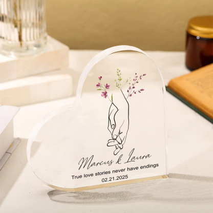 Personalised Heart-Shaped Acrylic Ornament Holding Hands Customized 2 Names 1 Date 1 Text Valentines Day Gift for Him