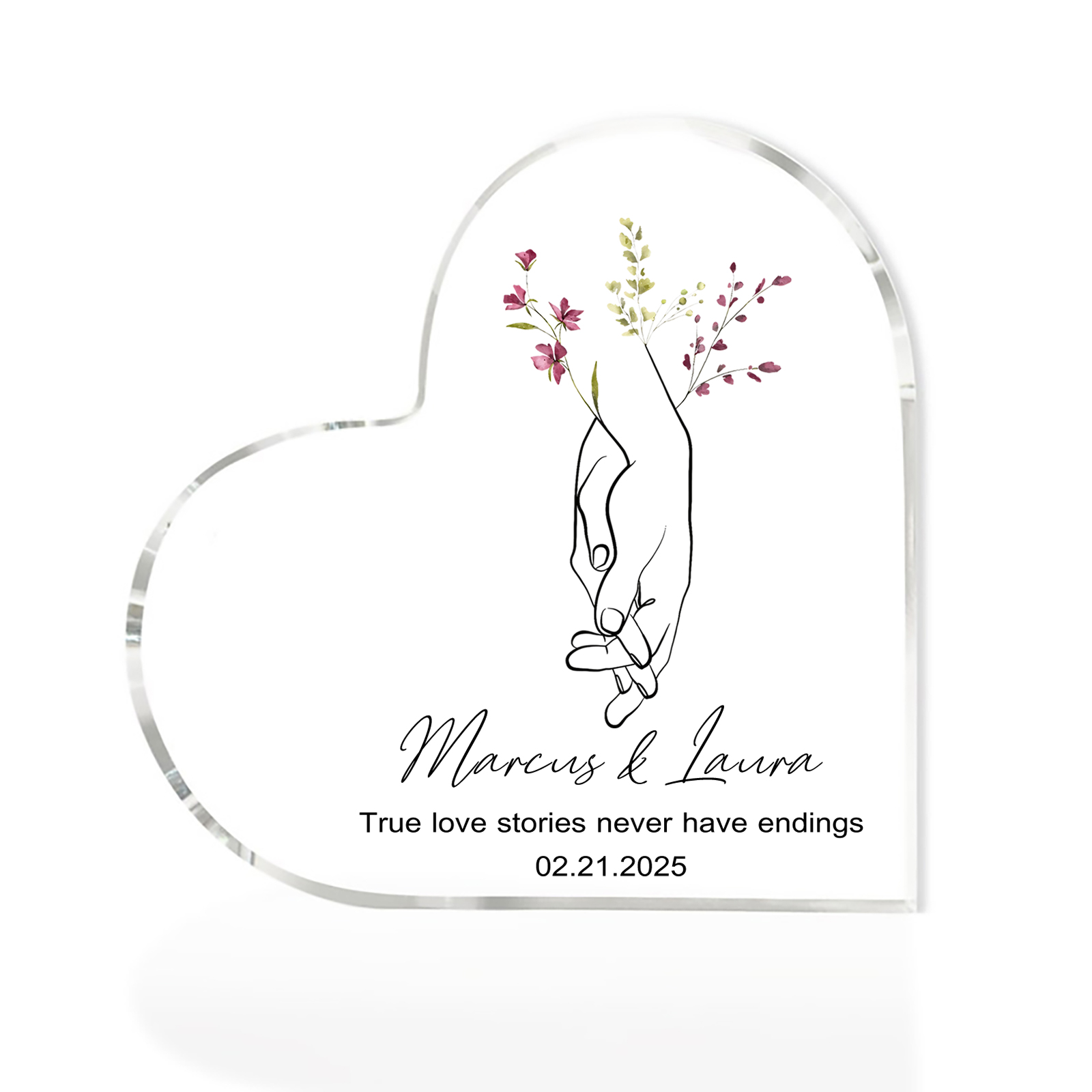 Personalised Heart-Shaped Acrylic Ornament Holding Hands Customized 2 Names 1 Date 1 Text Valentines Day Gift for Him