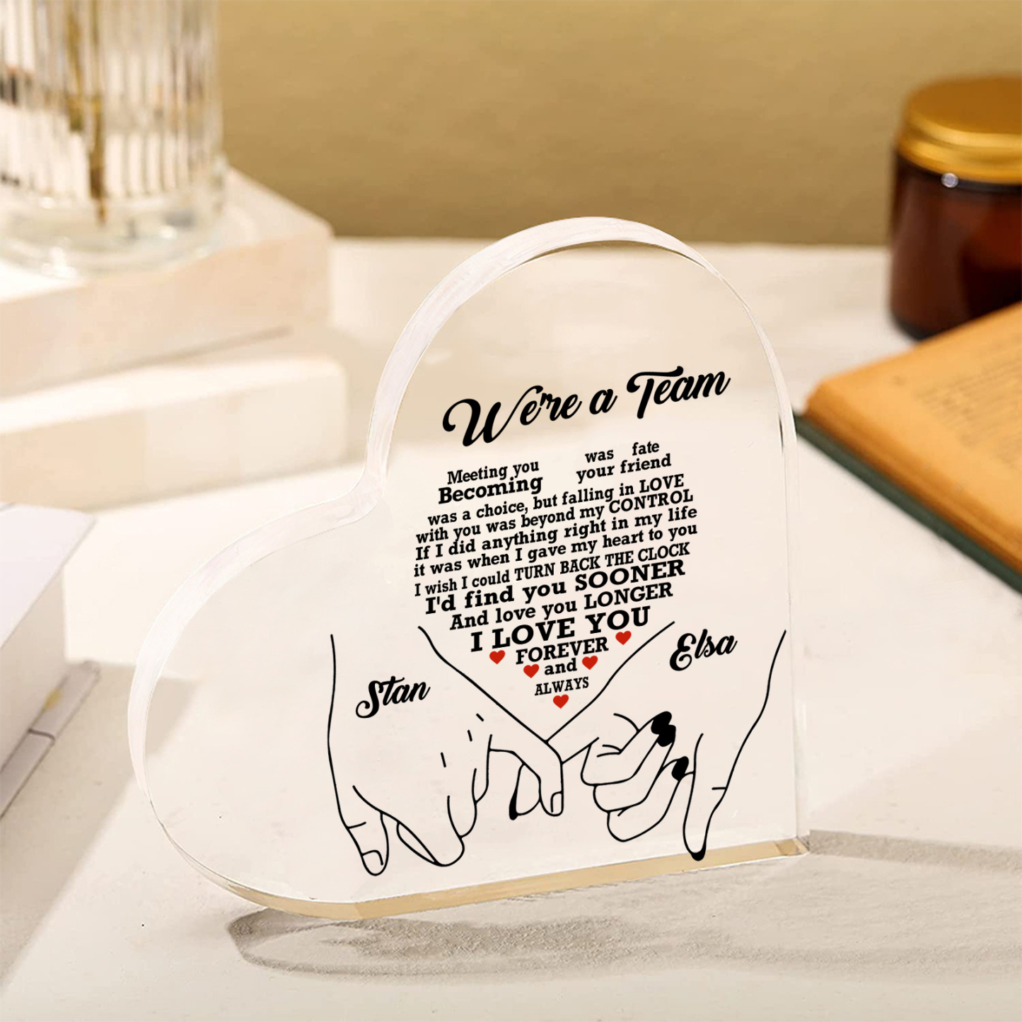 Personalised Heart Acrylic Plaque We're a Team Valentine's Day Customized 2 Names Home DecorationGift for Him