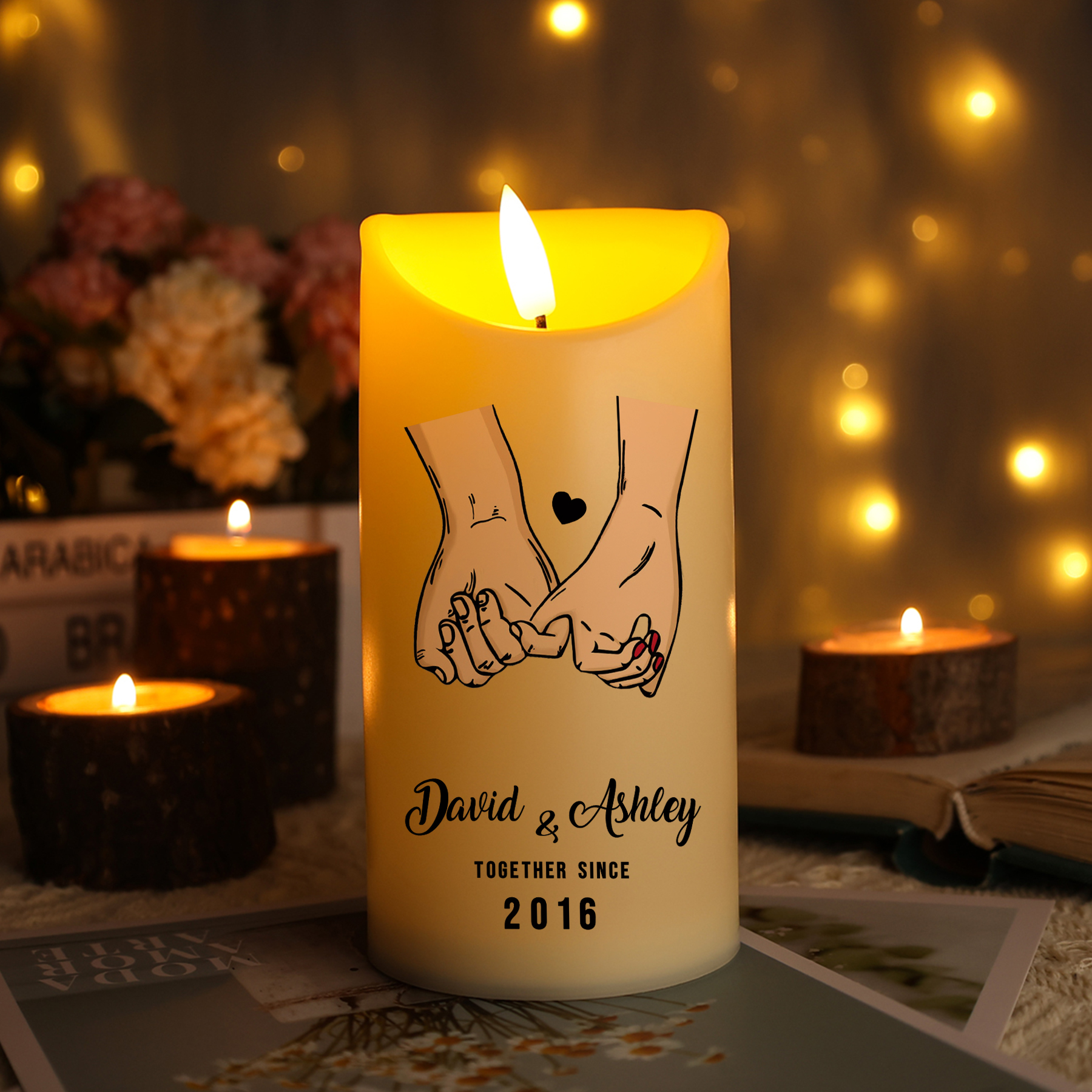 Personalized LED Candle Pinky Promise Together Since Gift for Couple