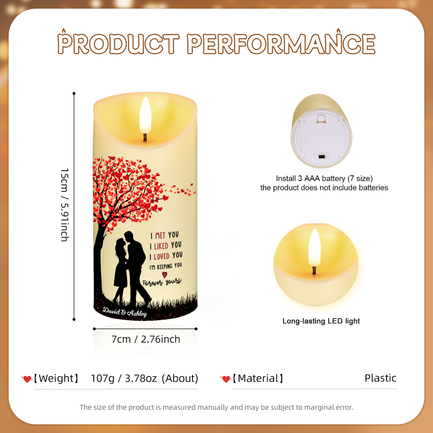 Personalized LED Candle I Met You I Loved You Couple Standing Under the Heart Tree
