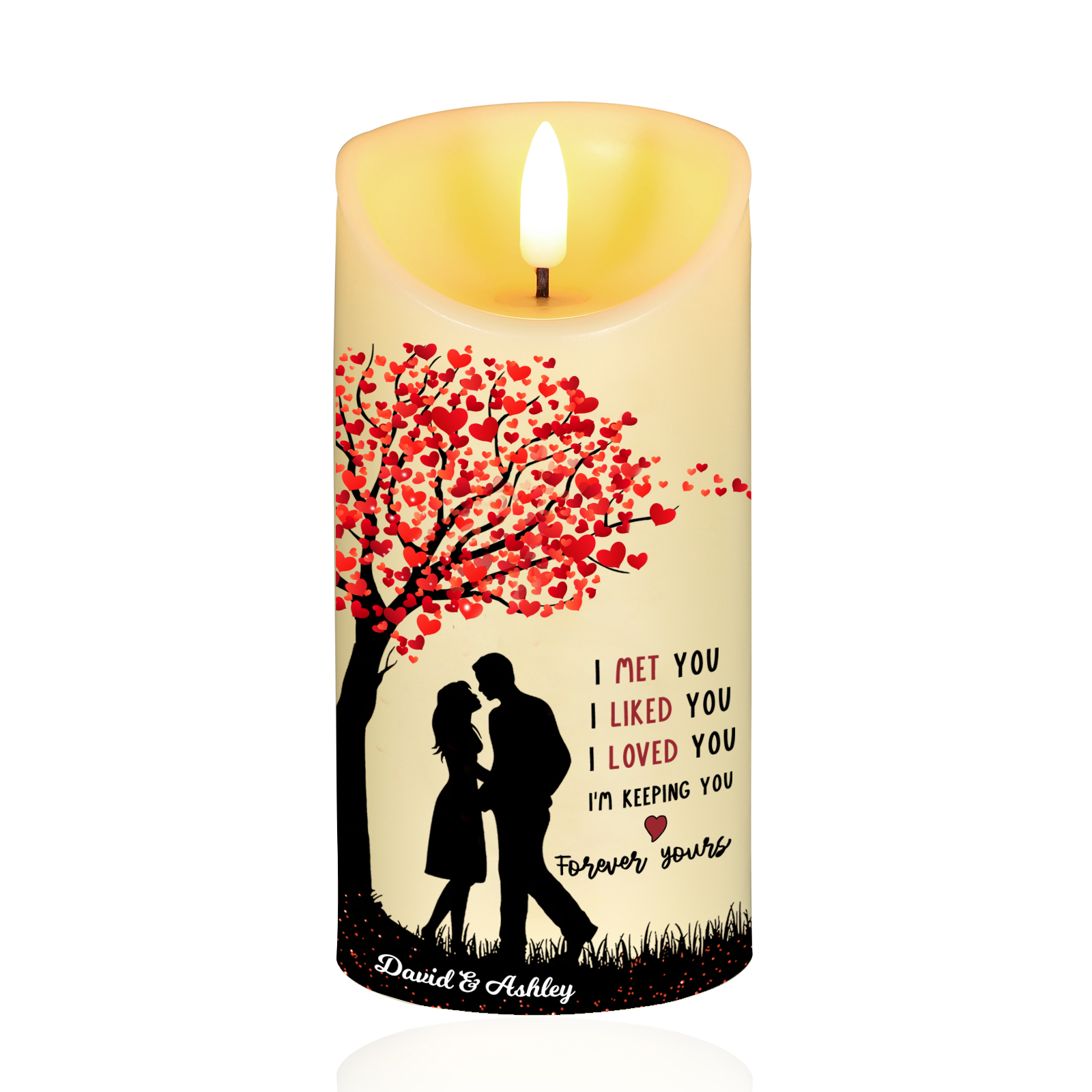 Personalized LED Candle I Met You I Loved You Couple Standing Under the Heart Tree