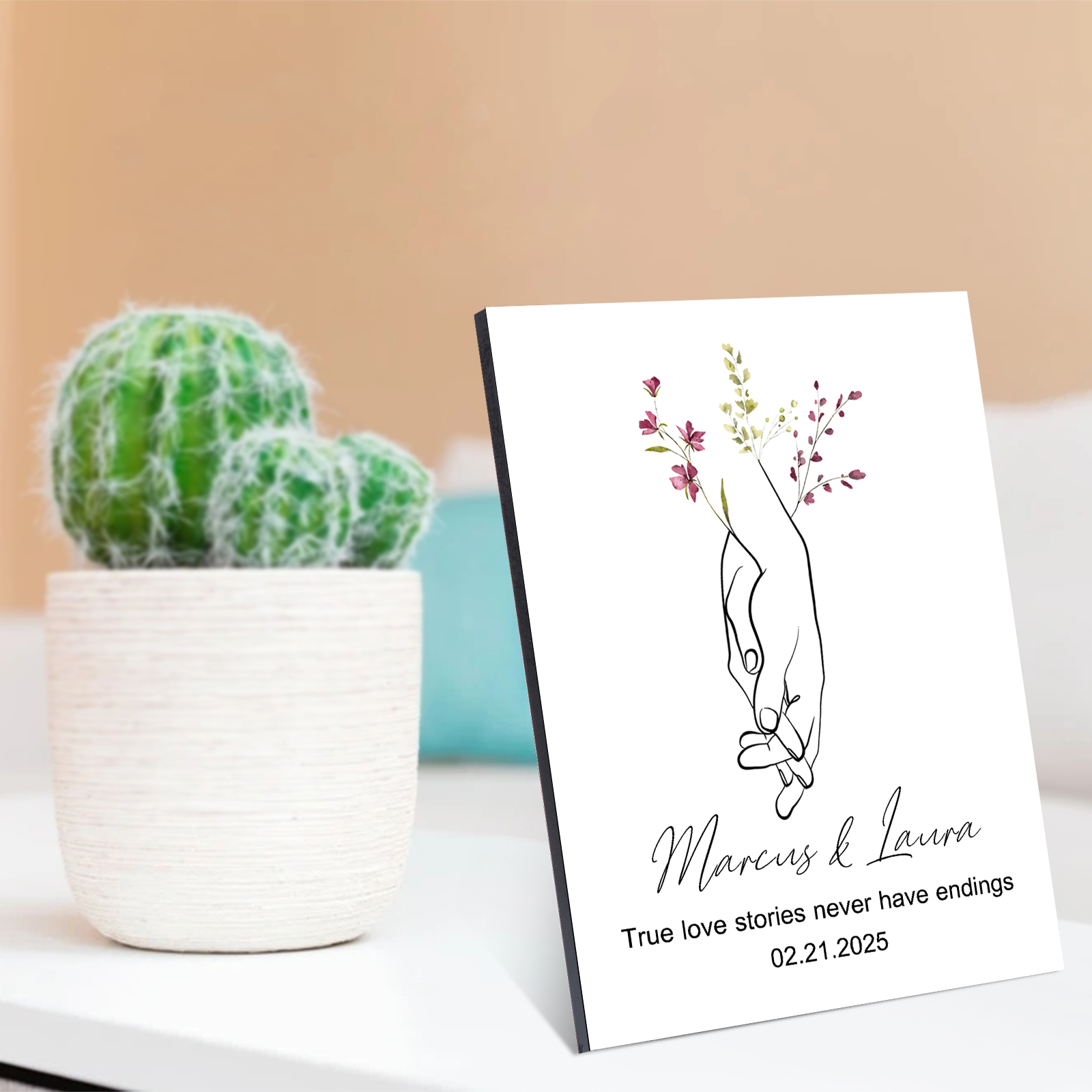 Personalized Wooden Plaque True Love Stories Holding Hands Gift for Couple