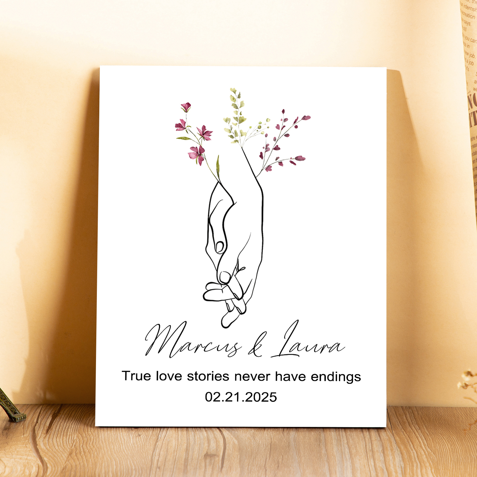 Personalized Wooden Plaque True Love Stories Holding Hands Gift for Couple