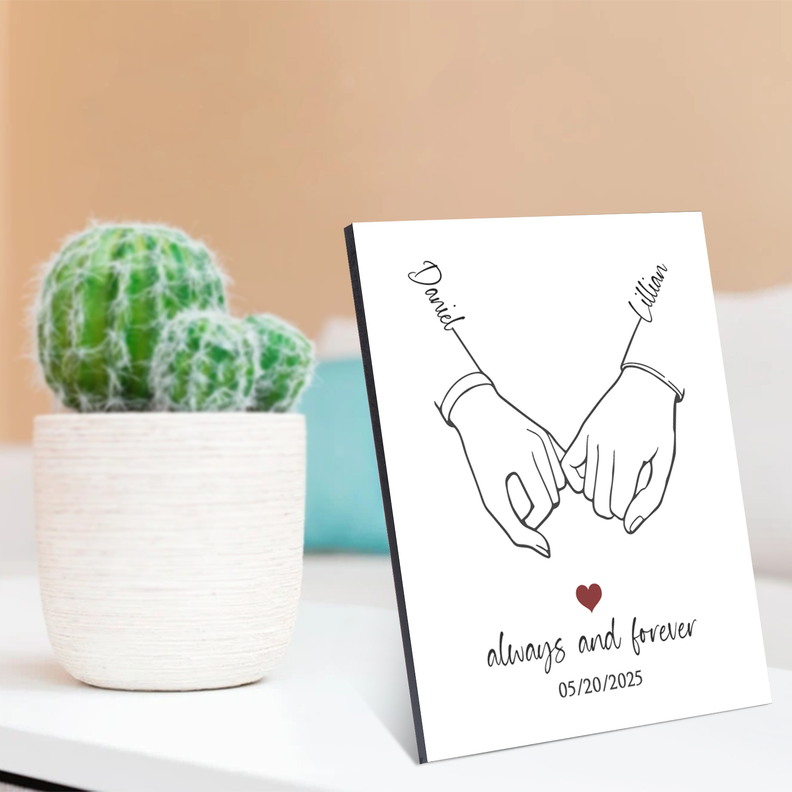 Personalized Pinky Promise Wooden Plaque Always and Forever Gift for Couple