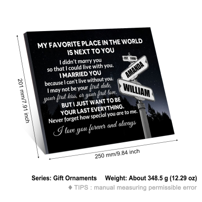Personalized 2 Names and Year Wooden Plaque My Favorite Place in the World Is by Your Side Gift for Couples