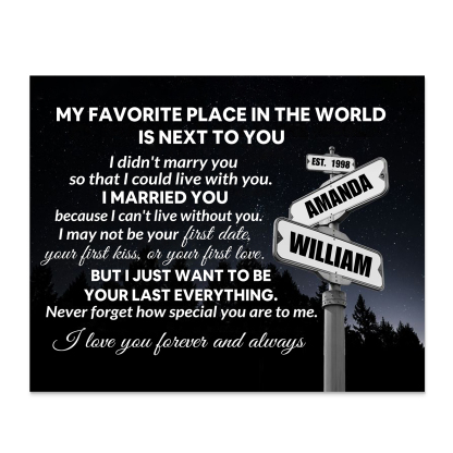 Personalized 2 Names and Year Wooden Plaque My Favorite Place in the World Is by Your Side Gift for Couples