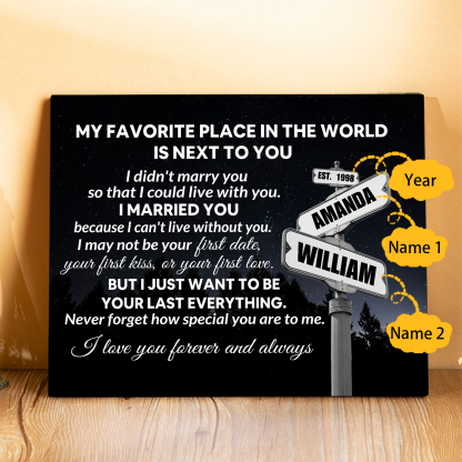 Personalized 2 Names and Year Wooden Plaque My Favorite Place in the World Is by Your Side Gift for Couples